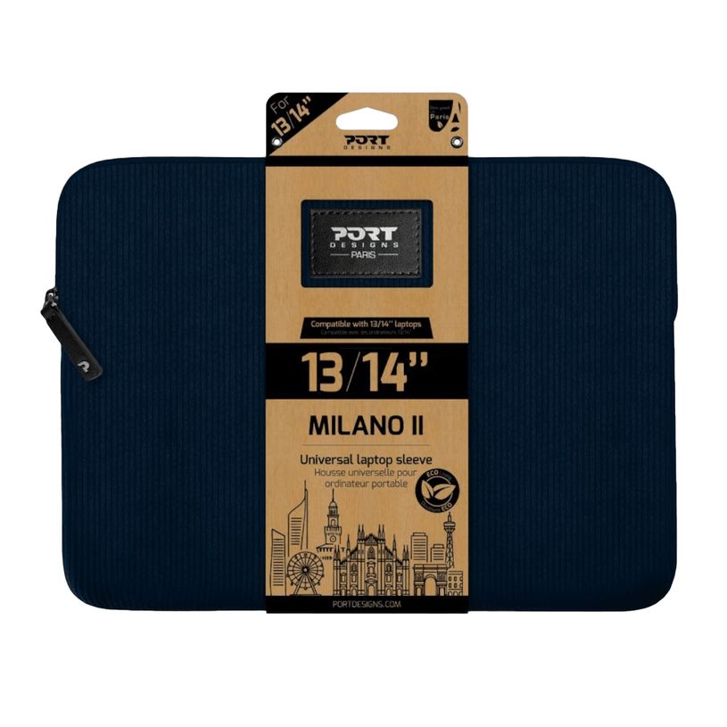 3567041407214-Port Designs Milano II - Housse d'ordinateur portable 13"–14" - Velours côtelé - Bleu -P_405271888_3-0