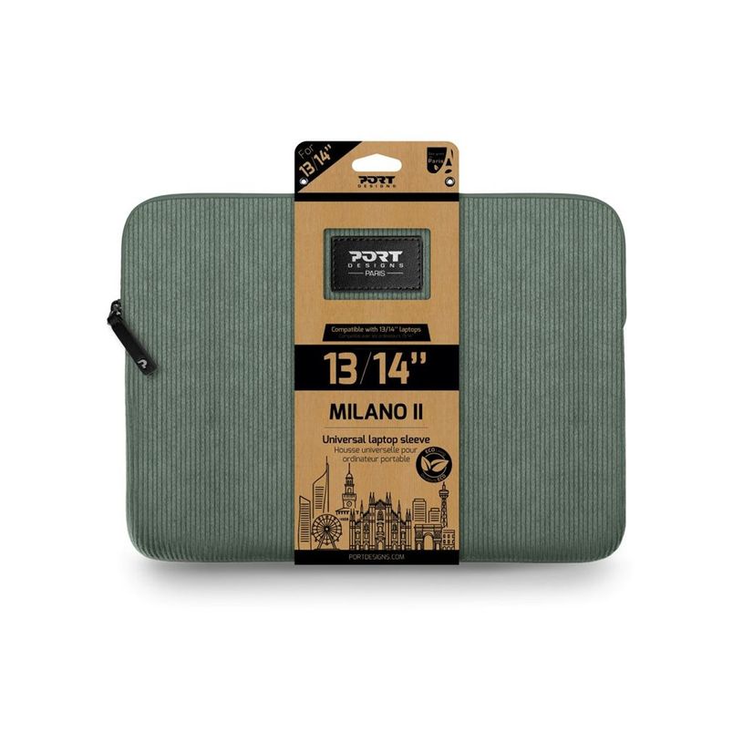3567041407221-Port Designs Milano II - Housse d'ordinateur portable 13"–14" - velours côtelé - Vert -P_405271889_3-0