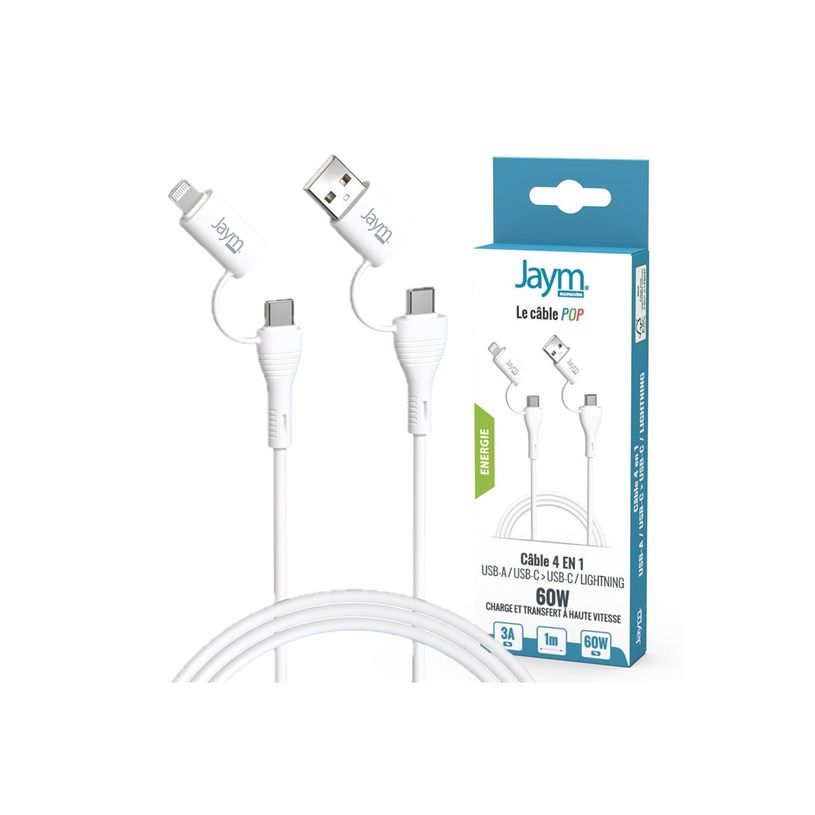 3701263532341-JAYM POP Collection - Câble de chargement / de données - 4 en 1 - USB-C, USB mâle pour USB-C, Light-P_405271937_3-1