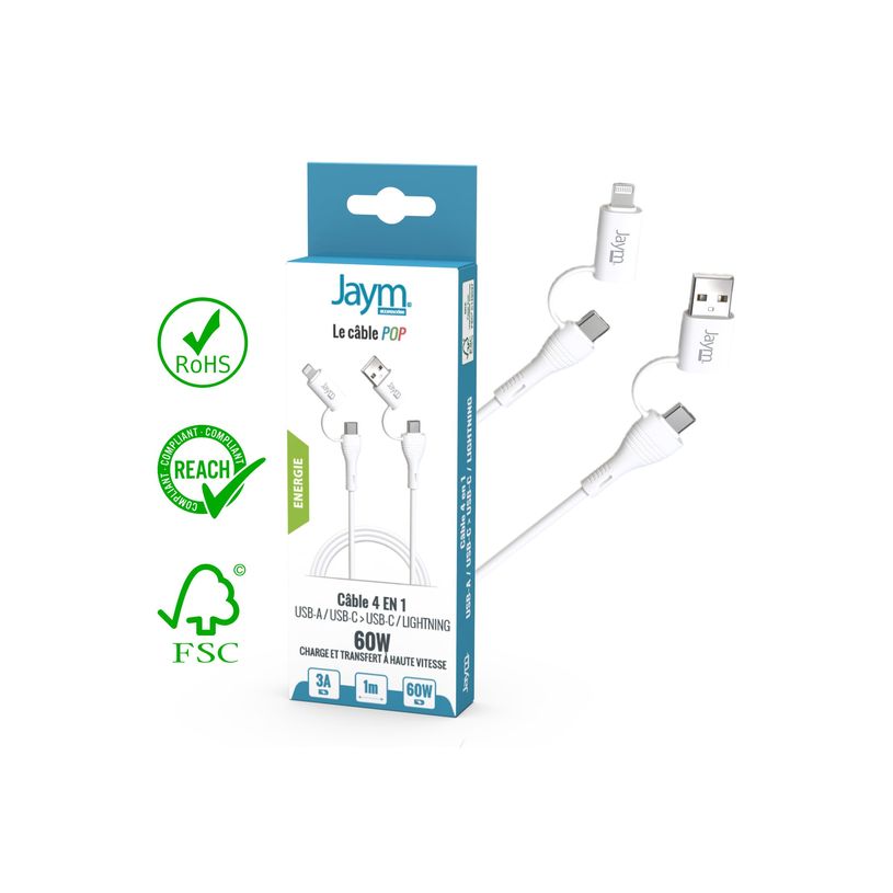 3701263532341-JAYM POP Collection - Câble de chargement / de données - 4 en 1 - USB-C, USB mâle pour USB-C, Light-P_405271937_7-2
