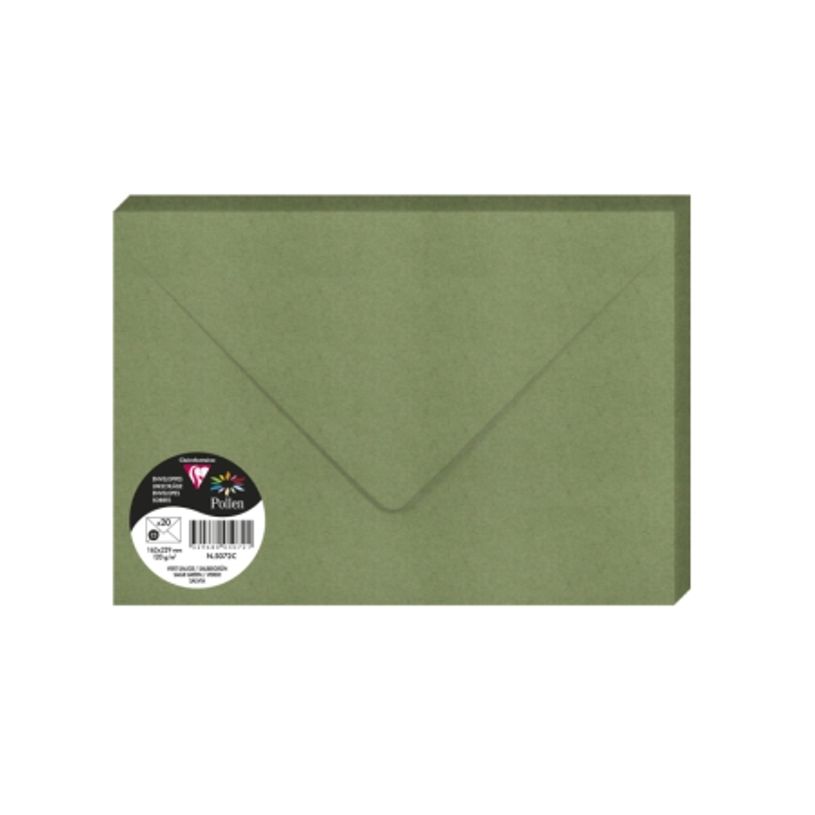 3329680050721-POLLEN - 20 Enveloppes Vert Sauge - 162 x 229 mm - 120 g/m²--0