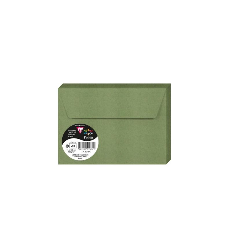 3329680050769-Pollen - 20 Enveloppes - 114 x 162 mm - 120 g/m² - vert sauge--0