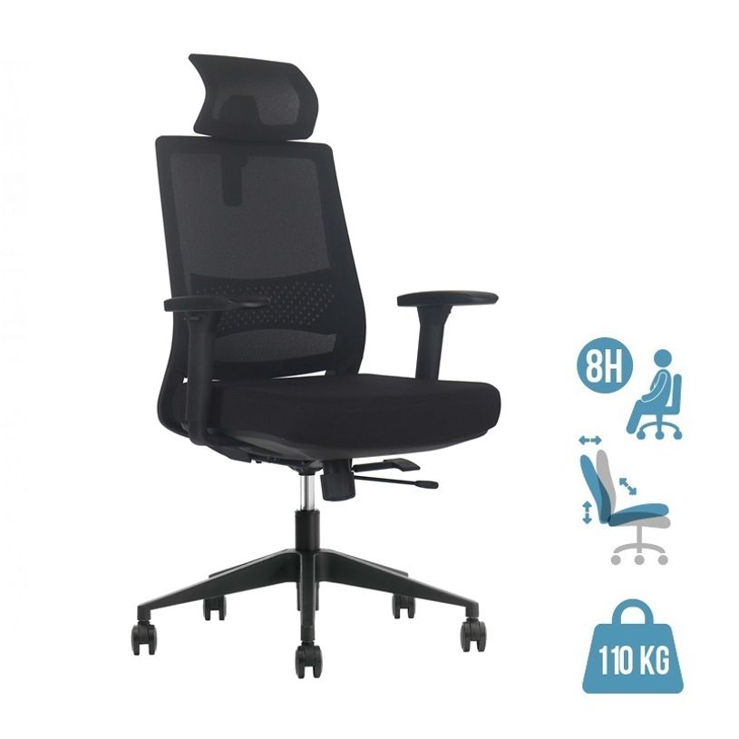 3661971078800-Fauteuil de bureau ARTY - accoudoirs réglables - appuie- tête - noir--0
