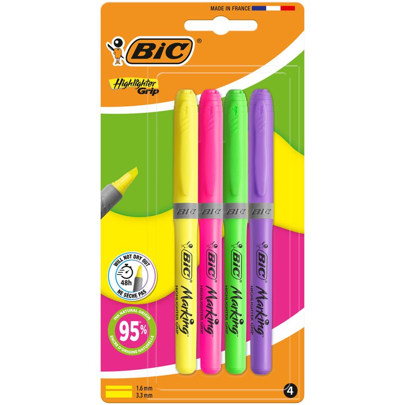 3086124137867-BIC - 4 Surligneurs - Neon Highlighter - Assortis--0