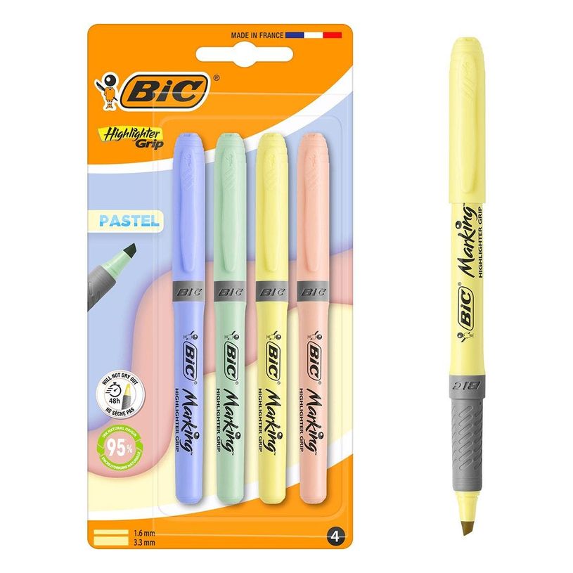 3086124137904-BIC - 4 Surligneurs - Pastel Highlighter - Assortis--0