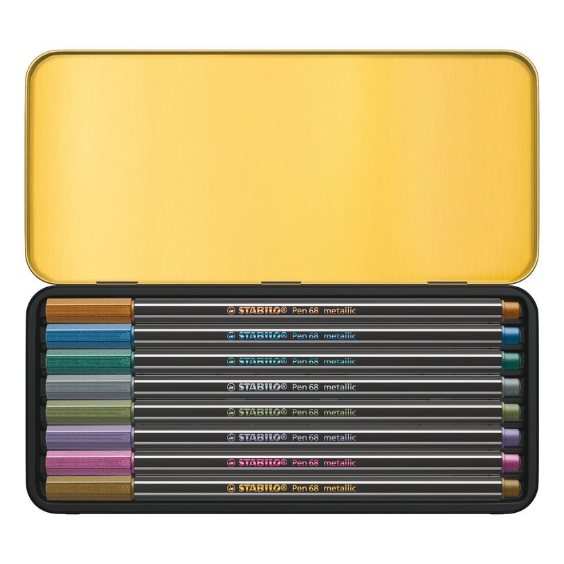 4006381632539-STABILO Pen 68 metallic KPop Demon Hunters - Feutre métallisé - Boîte métal de 8--1