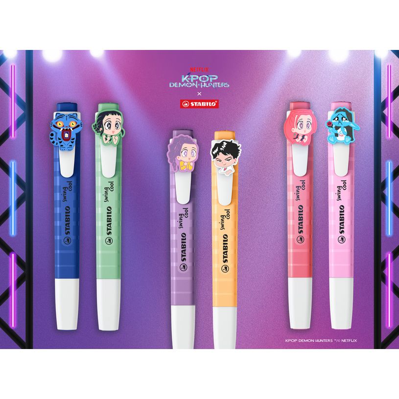 4006381632324-STABILO swing cool KPop Demon Hunters - Surligneur - Pack de 3 avec clips charms--3