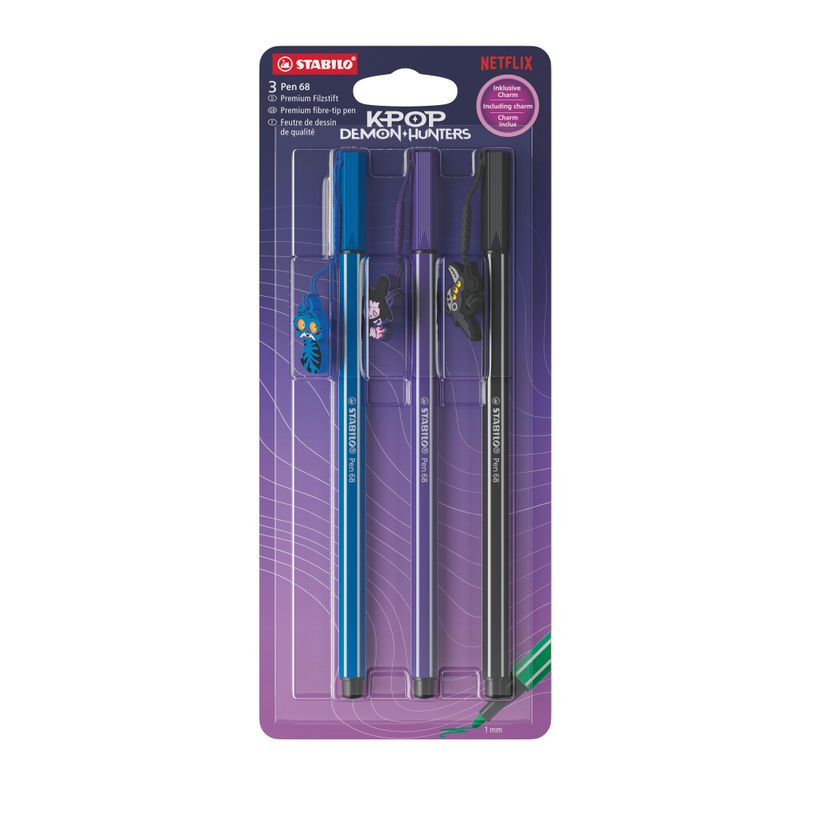 4006381632508-STABILO Pen 68 KPop Demon Hunters - Feutre - Pack de 3 avec pendentifs charms--0