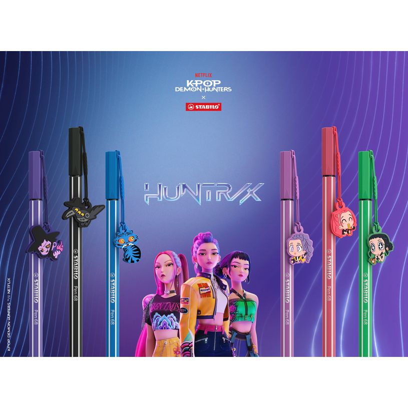 4006381632508-STABILO Pen 68 KPop Demon Hunters - Feutre - Pack de 3 avec pendentifs charms--4