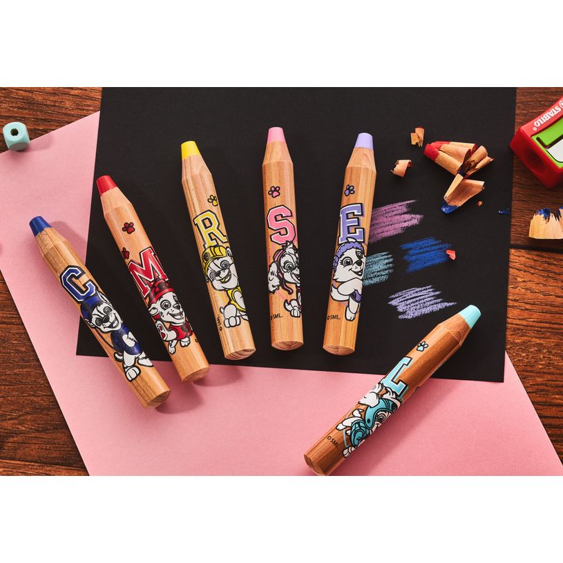 4006381631655-STABILO woody 3 in 1 Pat' Patrouille - Crayon multi-talents - Étui de 6 + 1 taille-crayon--4