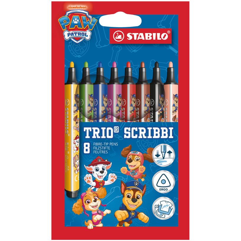 4006381631679-STABILO Trio Scribbi Pat' Patrouille - Feutre de coloriage pointe large - Étui de 8--0