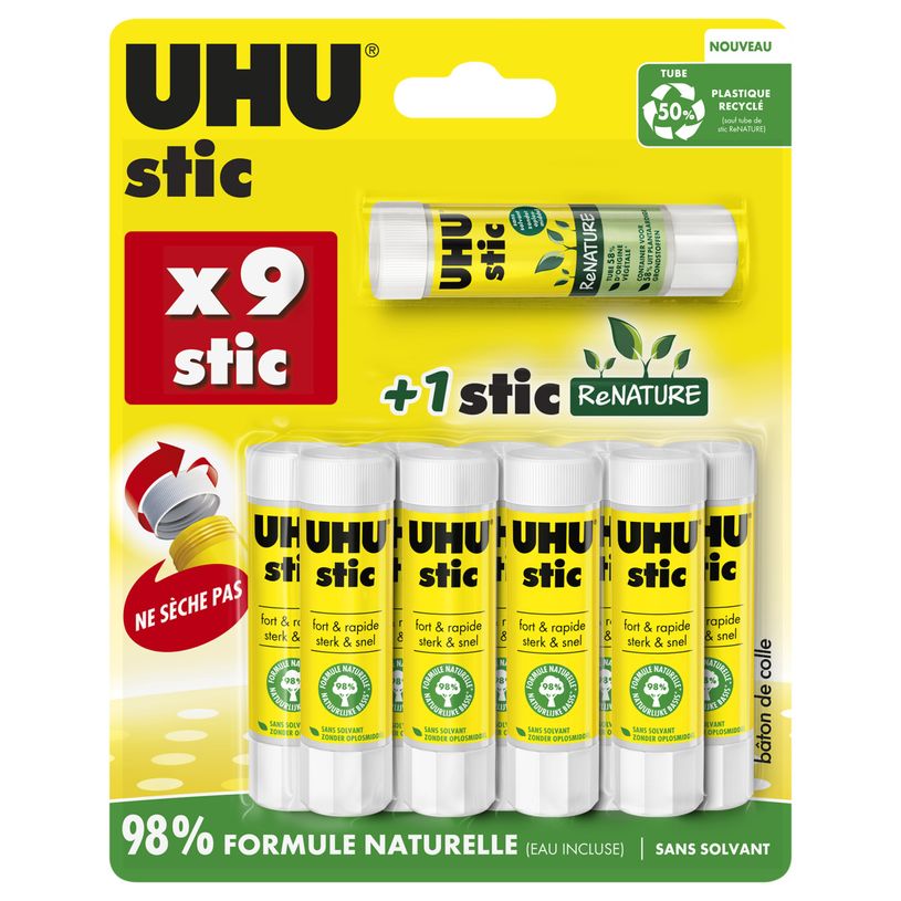 4026700343205-UHU - Lot de 10 Bâtons de Colle 8,2 g – Stick Colle Scolaire--0