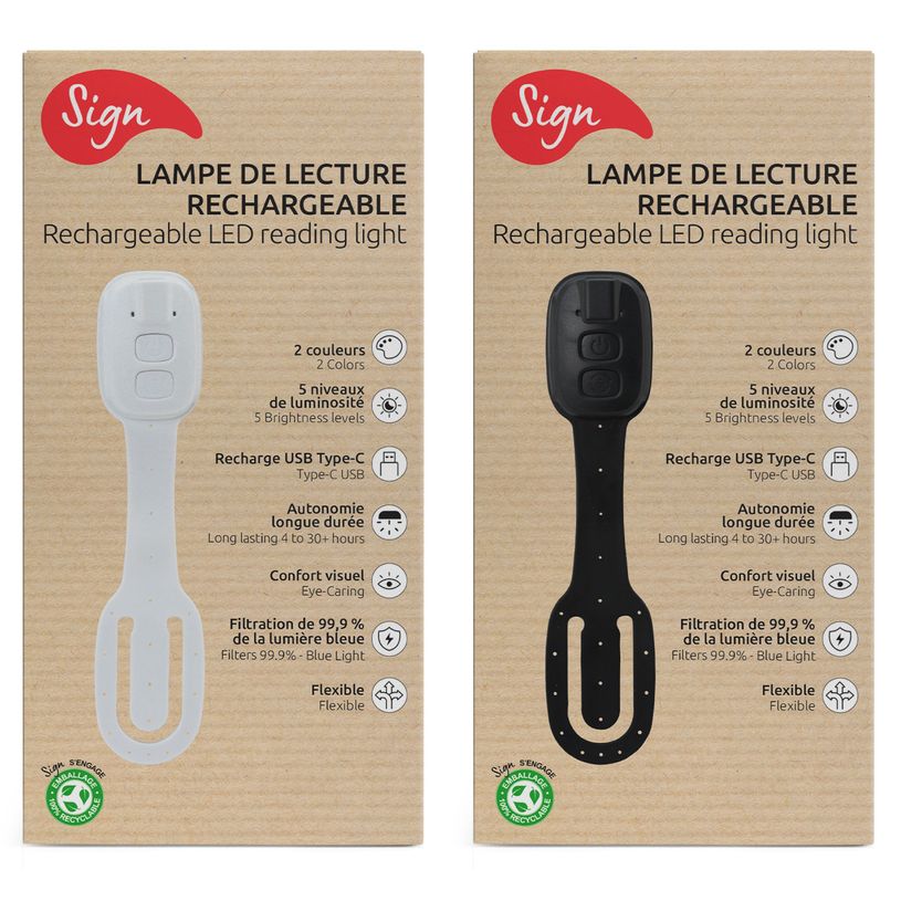 3173740258363-Mini lampe SMILE "Flex" - Lampe de lecture rechargeable - blanc ou noir--0
