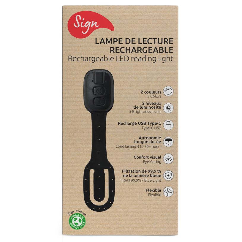 3173740258363-Mini lampe SMILE "Flex" - Lampe de lecture rechargeable - blanc ou noir--6