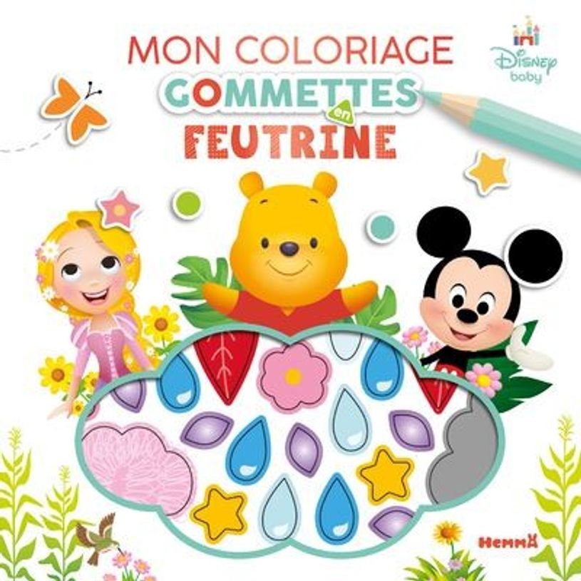 9782508059933-Mon coloriage gommettes en feutrine (Raiponce, Winnie, Mickey) - Disney Baby - livre de coloriage / d'a--0