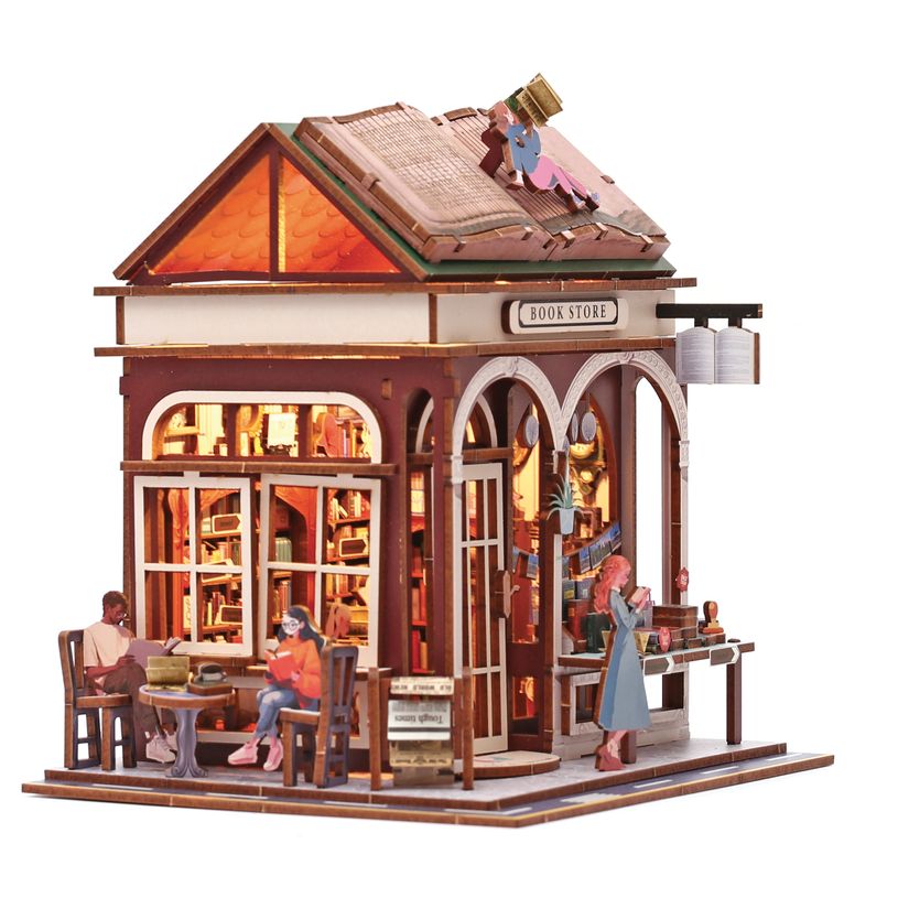 3532436510732-Graine Créative - Scène 3D Lumineuse en Bois Book Store - À monter - Piles non incluses--0