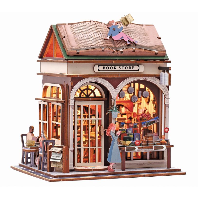 3532436510732-Graine Créative - Scène 3D Lumineuse en Bois Book Store - À monter - Piles non incluses--1