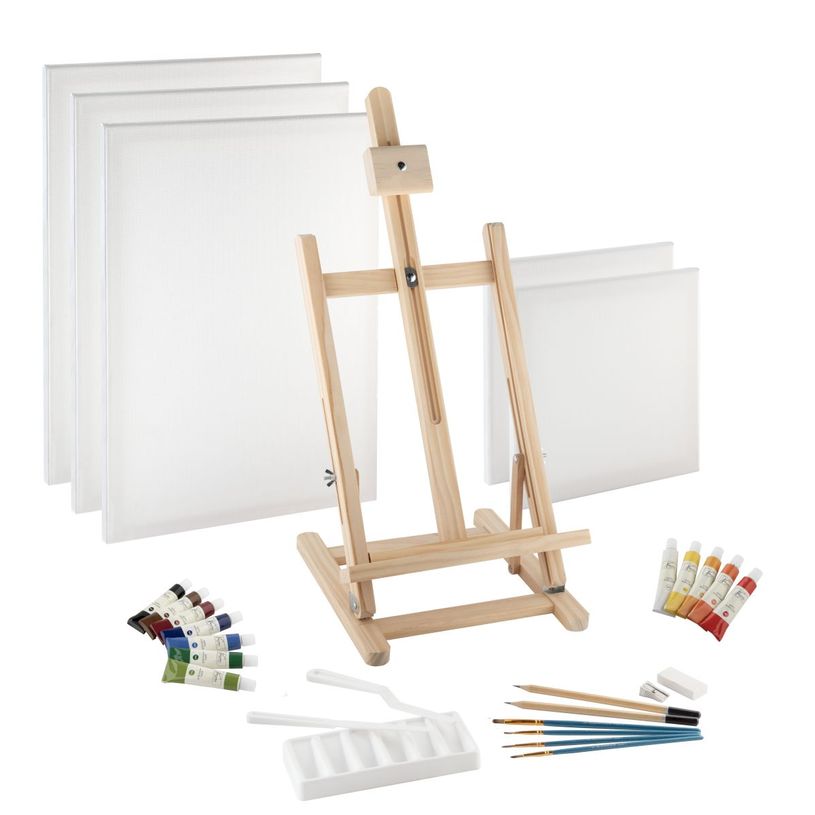 8715427172941-Kit peinture acrylique avec chevalet - 29 pièces - Set artistique--1