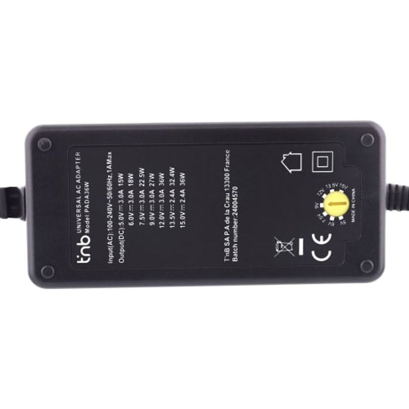 3303170103487-T'nB Alimentation universelle 36W 5-15V - Chargeur secteur multi-tension noir--3