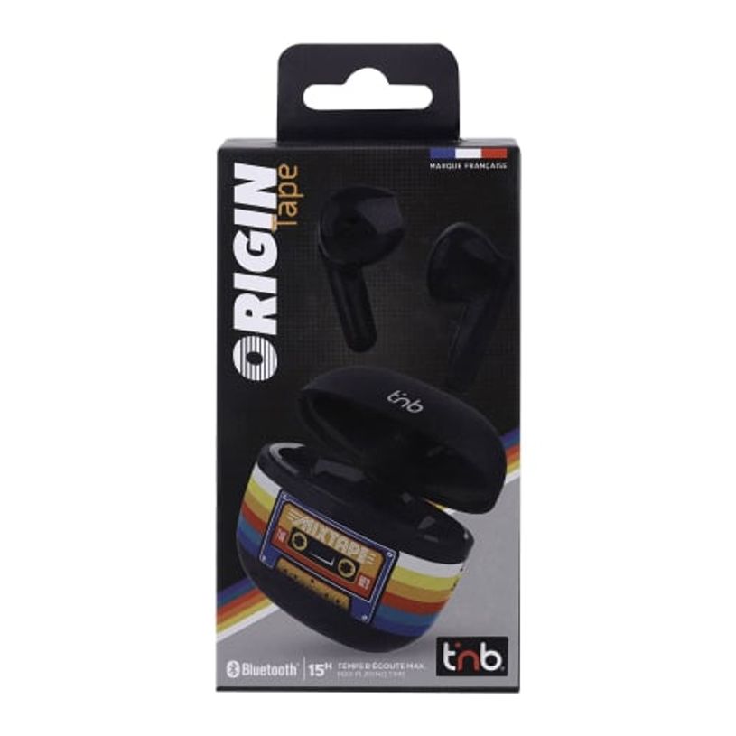 3303170124130-T'nB Écouteurs TWS ORIGIN TAPE Noir - Bluetooth 5.4, Autonomie 15h, Boîtier Charge--2