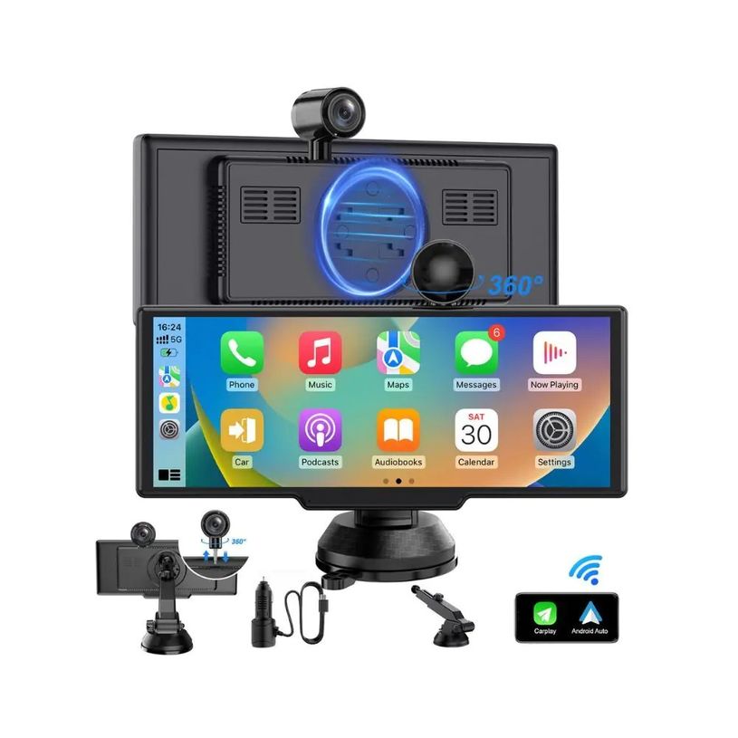 3304490448517-Écran CarPlay & Android Auto 10,26'' avec Dashcam 2K WE - Écran tactile panoramique avec Bluetooth--2