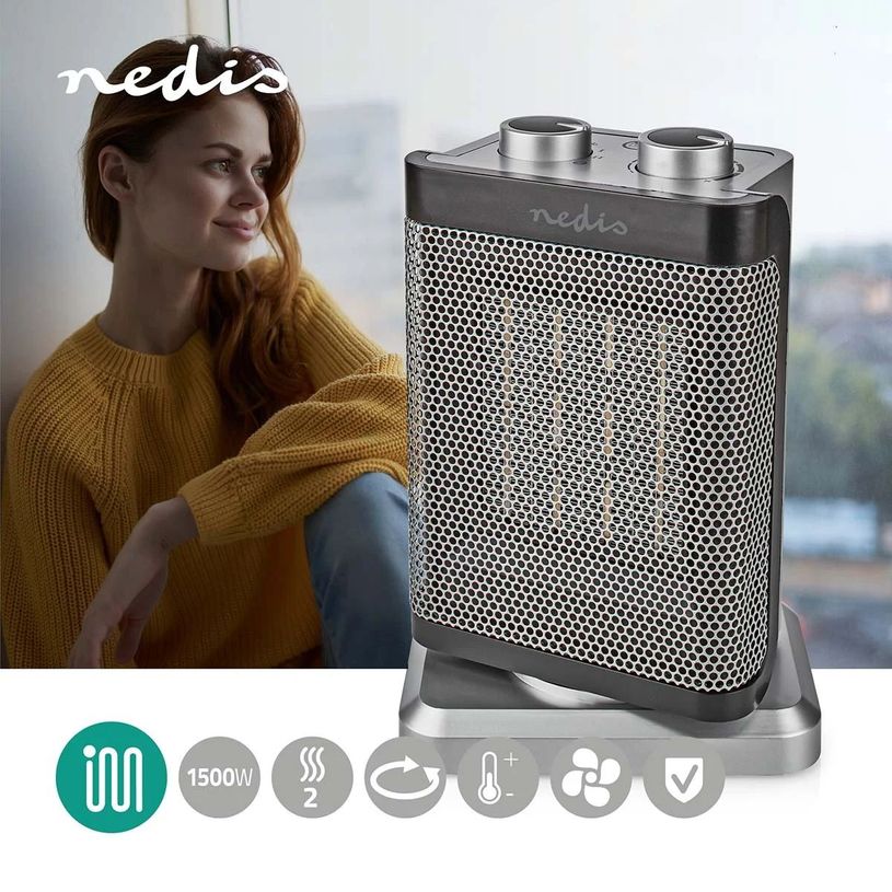 5412810404742-Nédis - Mini radiateur soufflant - céramique - 1000/1500 W - 2 modes de chauffe - Thermostat réglable - Rota--9