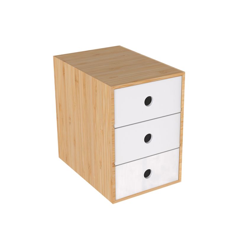 404052807660-Mini Module de Classement - 3 Tiroirs - Blanc Bambou - 24 x 17 x 23,7 cm--0