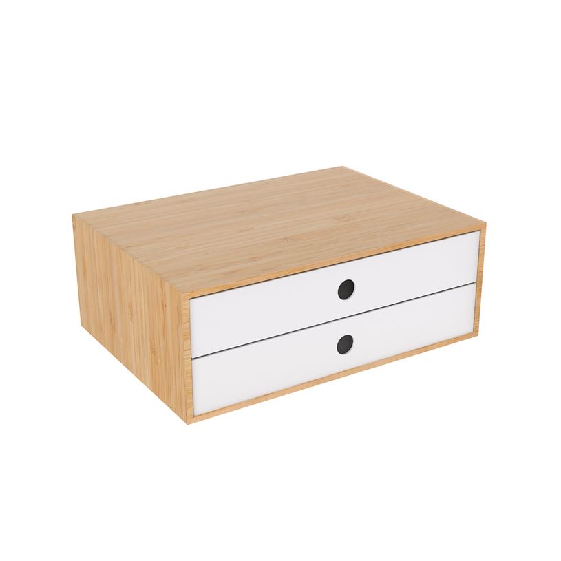 404052807677-Module de Classement 2 Tiroirs PP Blanc Bambou - 33,7 x 2,4 x 12 cm--0