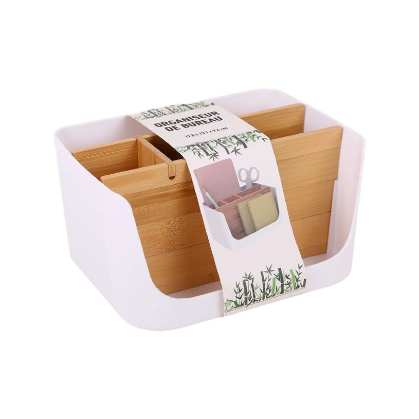 404052807691-Organiseur de Bureau - Blanc Bambou - 17,8 x 13,1 x 9,4 cm--1