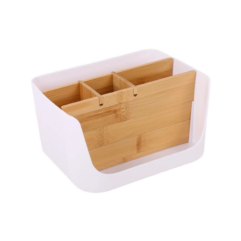 404052807691-Organiseur de Bureau - Blanc Bambou - 17,8 x 13,1 x 9,4 cm--4