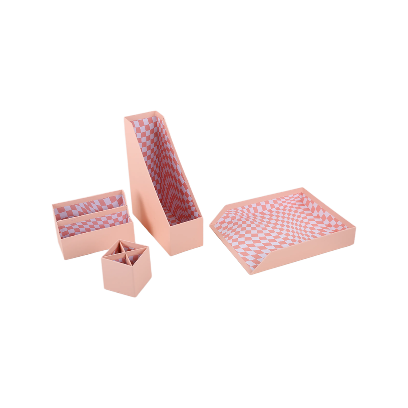 404052807783-Set de 4 Organiseurs Rose - Pot à Stylos - Porte-Magazines - Porte-Lettres--2