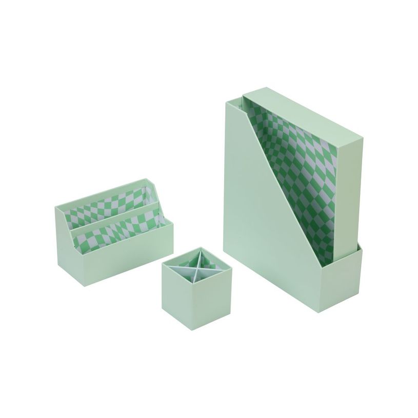 404052807790-Set de 4 Organiseurs Vert PP - Pot à Stylos - Porte-Magazines - Porte-Lettres--0