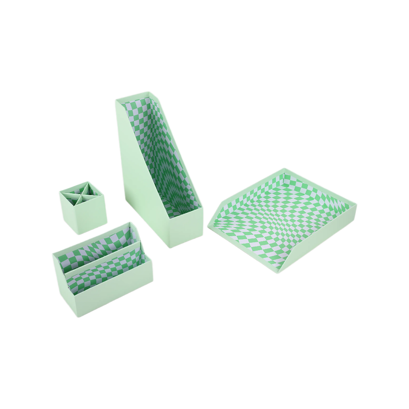 404052807790-Set de 4 Organiseurs Vert PP - Pot à Stylos - Porte-Magazines - Porte-Lettres--8