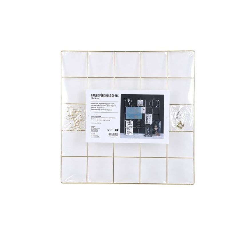 404052808032-Pêle-Mêle Mémo - Grille Métallique - 50 x 50 cm - 4 Pinces Incluses - 2 Vis et 2 Chevilles Fournies--0