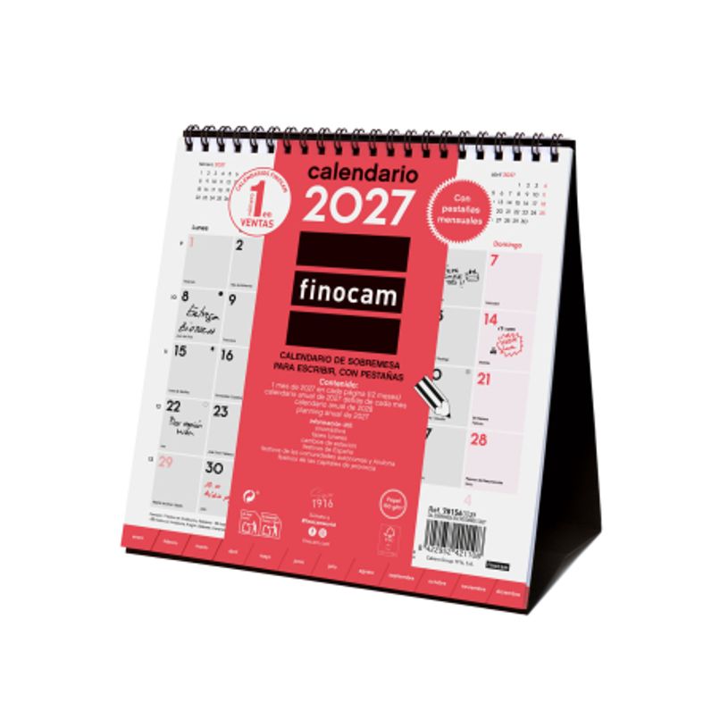 8422952421078-Finocam Calendario Neutro De Sobremesa Para Escribir Con Pestañas 2027 – 190 x 190 mm--0