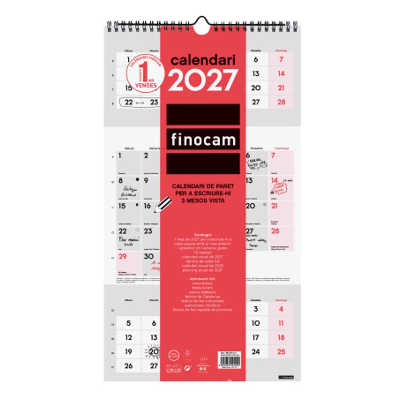 8422952424222-Finocam Calendario Neutro De Pared Para Escribir 3 Meses Vista 2027 – 236 x 430 mm--2