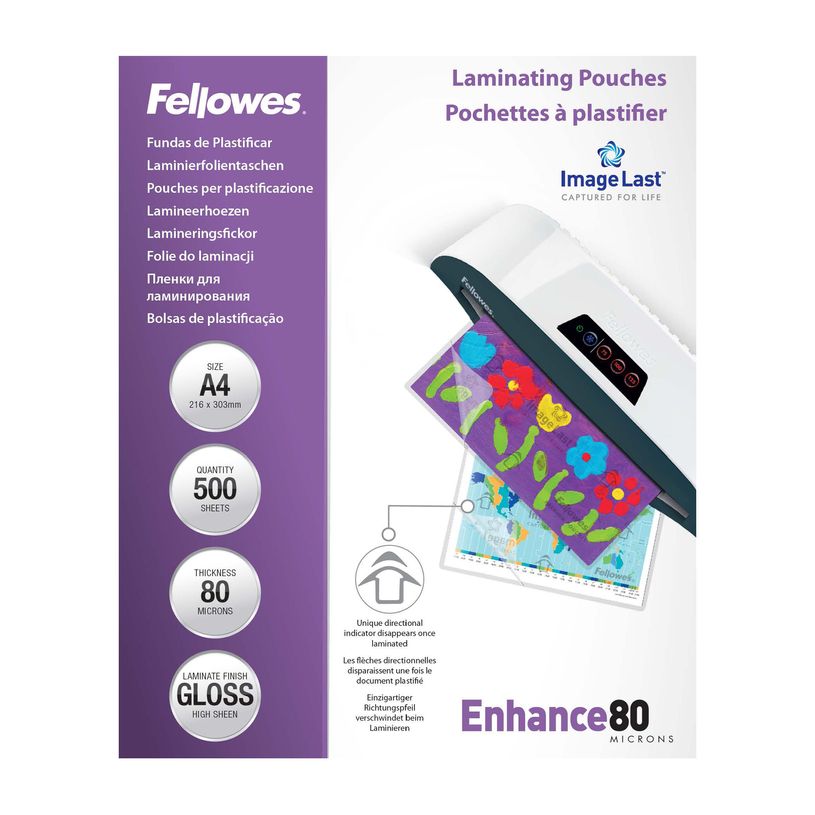 20043859789737-Fellowes - 500 pochettes de plastification A4 (216 x 303 mm) - 80 microns - brillantes--0