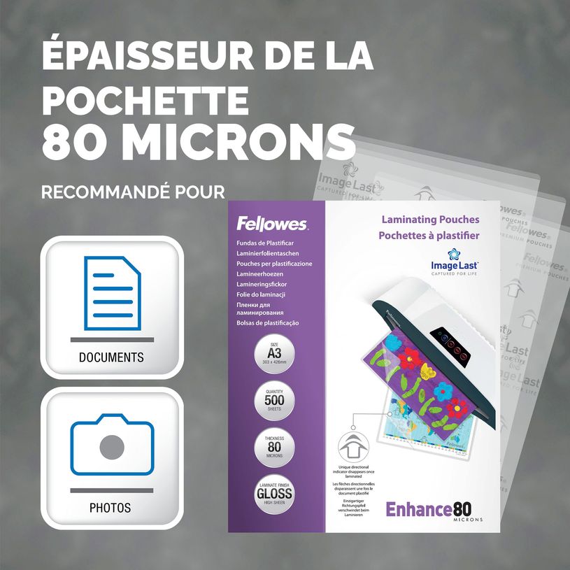 10043859814890-Fellowes - 500 pochettes de plastification A3 (303 x 426 mm) - 80 microns - brillantes--2