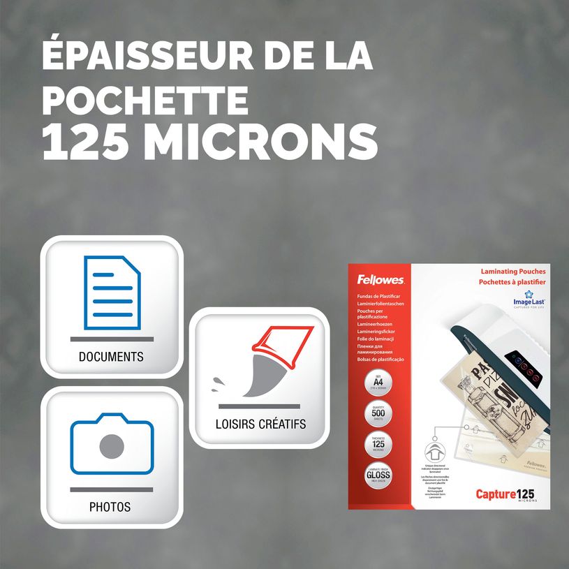 10043859814906-Fellowes - 500 pochettes de plastification A4 (216 x 303 mm) - 125 microns - brillantes--2