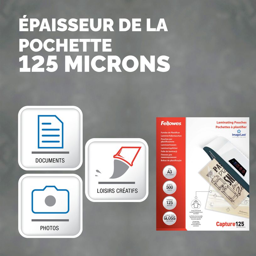 10043859814913-Fellowes - 500 pochettes de plastification A3 (303 x 426 mm) - 125 microns - brillantes--2