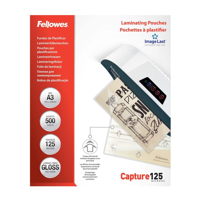 10043859814913-Fellowes - 500 pochettes de plastification A3 (303 x 426 mm) - 125 microns - brillantes--0