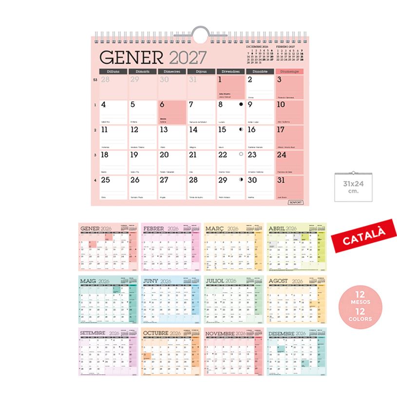 8412885264286-Calendario anual Senfort 2027 de pared Classic – 31 x 24 cm – en catalán--0