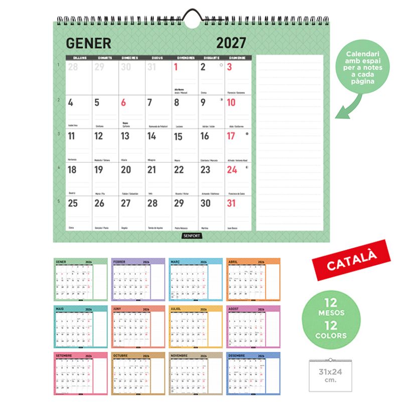 8412885264316-Calendario anual Senfort 2027 de pared Diamante – 31 x 24 cm – en catalán--0