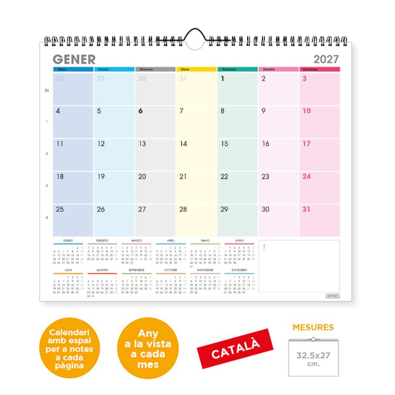 8412885264330-Calendario anual Senfort 2027 de pared Multicolor – 32,5 x 27 cm – en catalán--0