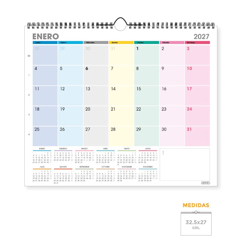 8412885262084-Calendario anual Senfort 2027 de pared Multicolor – 32,5 x 27 cm--0