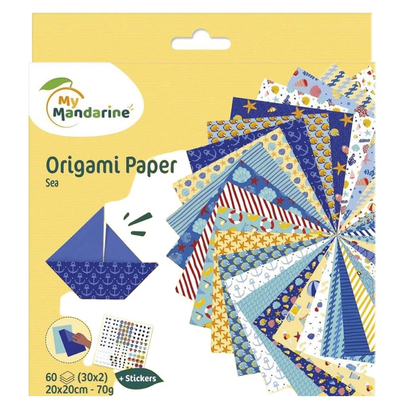 3609510575243-My Mandarine - Kit origami papier Mer - 60 feuilles 20 x 20 cm - 70 g/m²-P_405283436_1-0