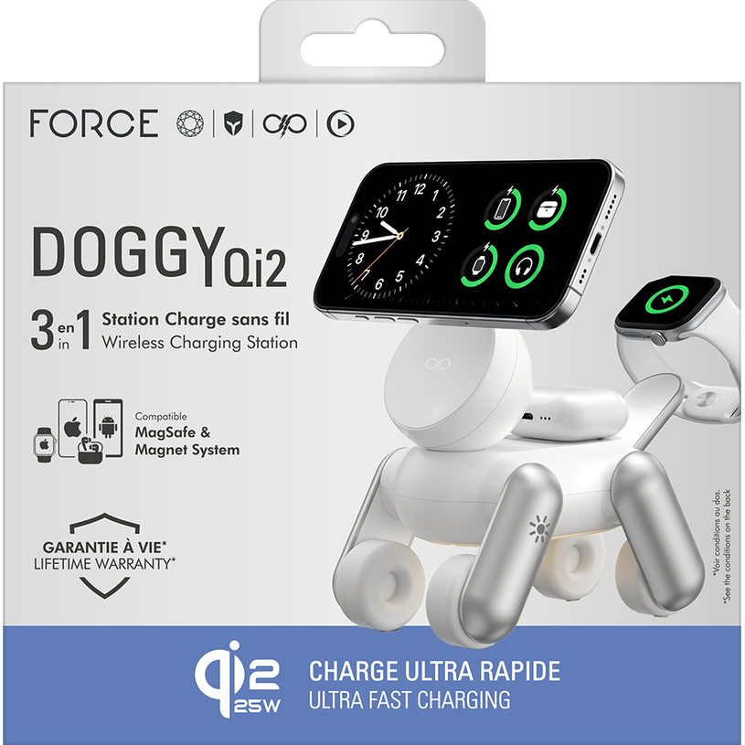 3571211558156-FORCE - Station de charge sans fil magsafe 3 zones - 25W - chien - blanc--4