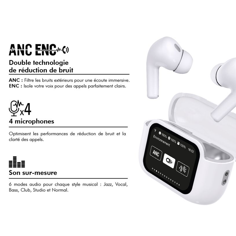 3571211558194-FORCE - Kit main libre - écouteurs sans fils avec réducteur de bruit - blanc--2