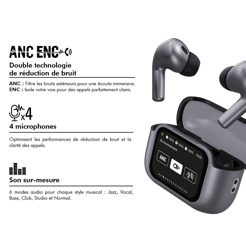 3571211558231-FORCE - Kit main libre - écouteurs sans fils avec réducteur de bruit - gris--2