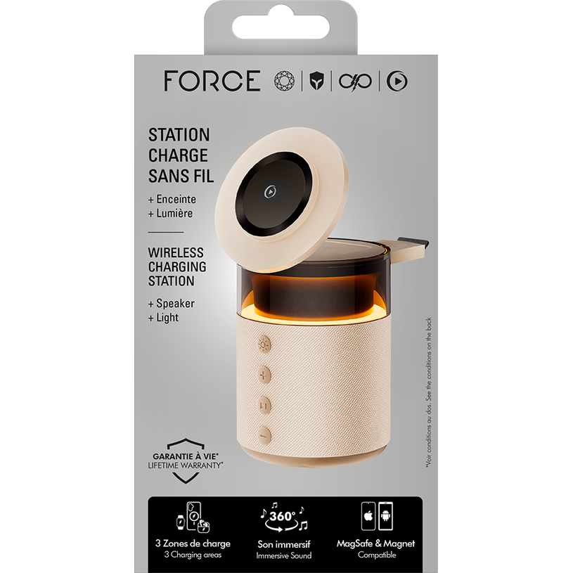3571211554905-FORCE - Station de charge sans fil 15W 3 zones - Enceinte lumineuse - sable--4